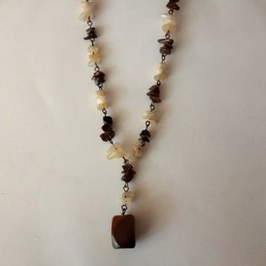 Necklace Genuine Tiger Eye and Quartz Crystal Chips Adjustable 16" to 19"